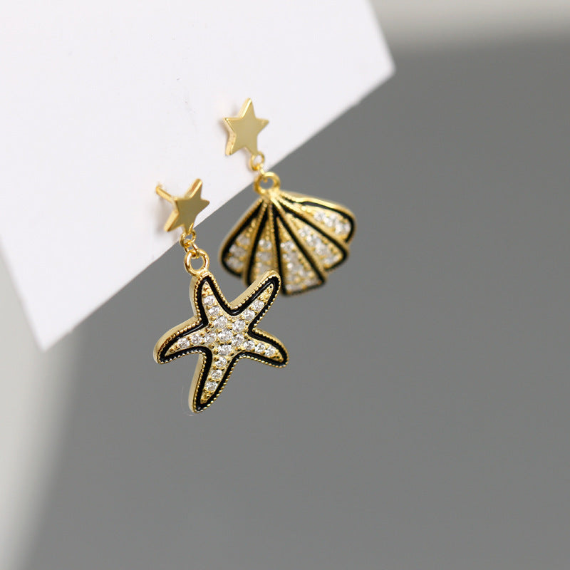 Exaggerated Shell Starfish Stud Earrings