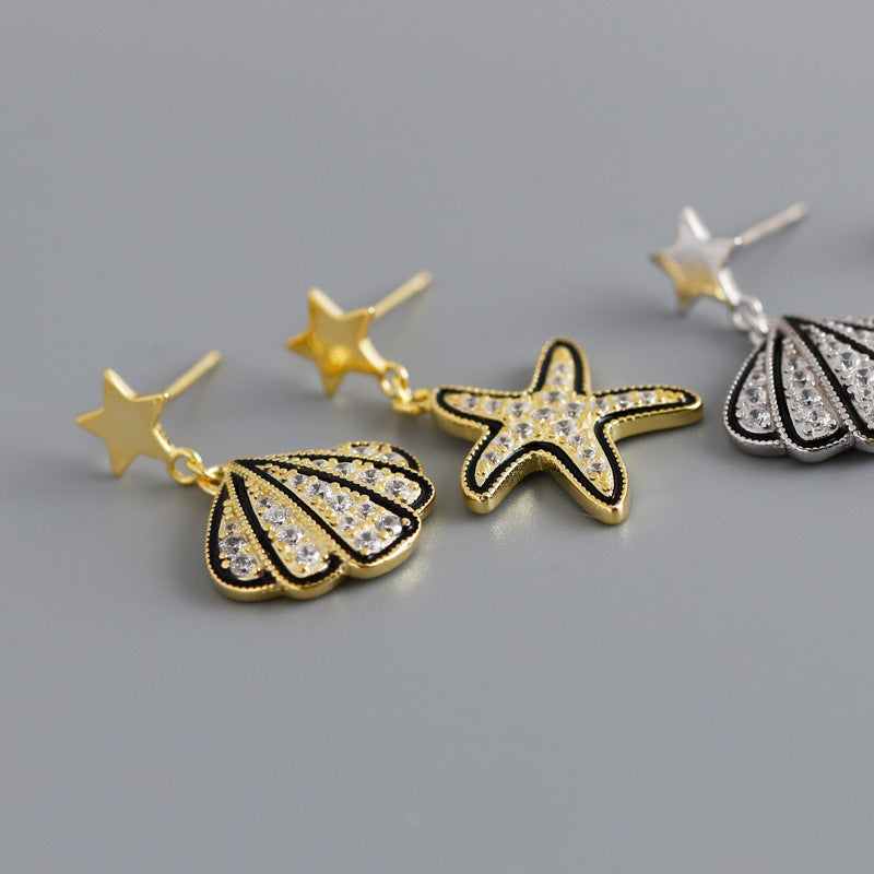 Exaggerated Shell Starfish Stud Earrings