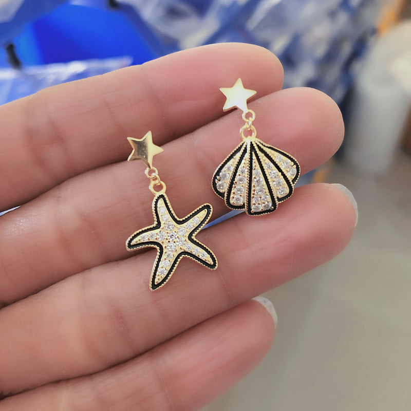 Exaggerated Shell Starfish Stud Earrings