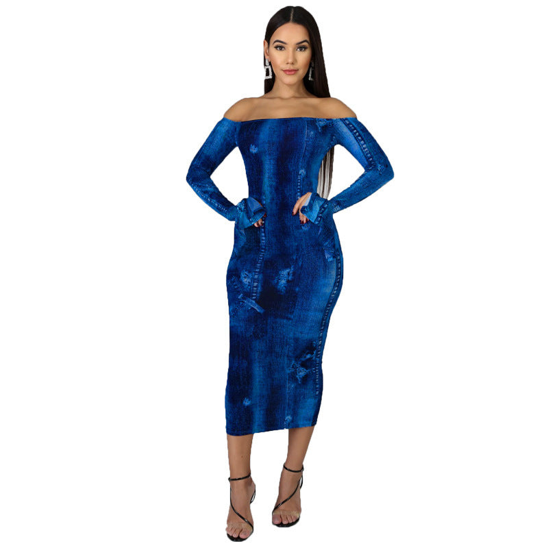 Long-sleeved Faux Denim Dress