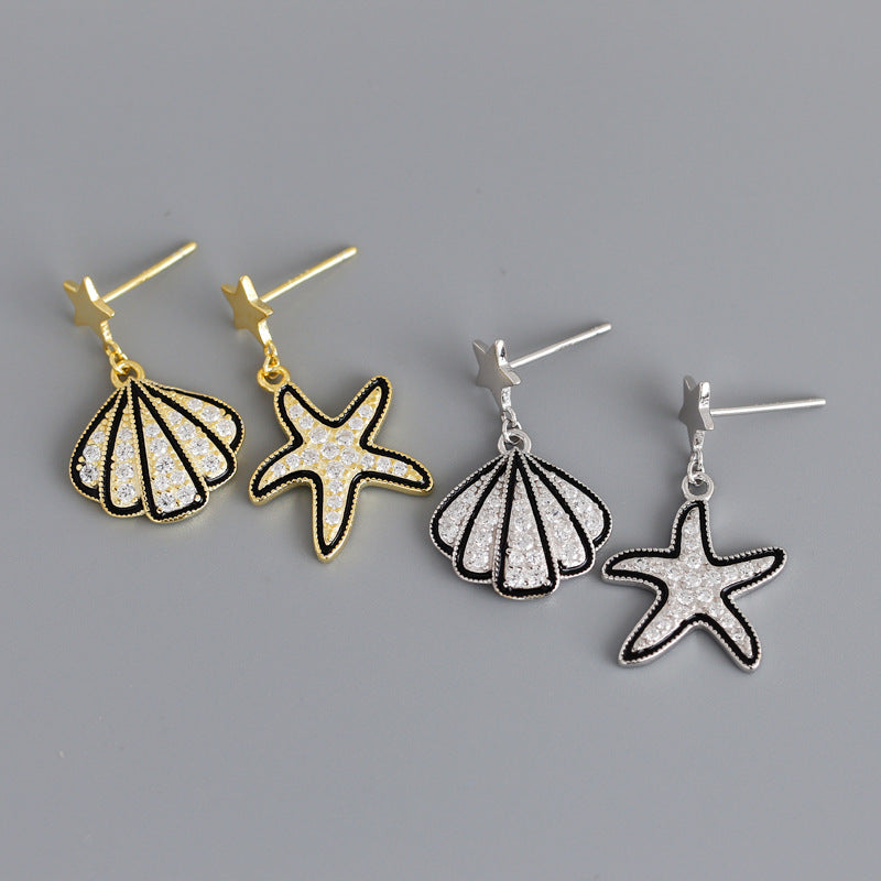 Exaggerated Shell Starfish Stud Earrings