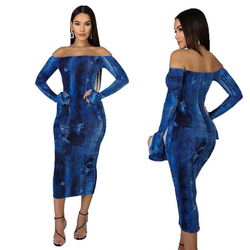Long-sleeved Faux Denim Dress