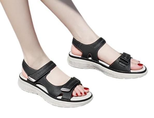 Wedge Heel Leather Velcro Sandals
