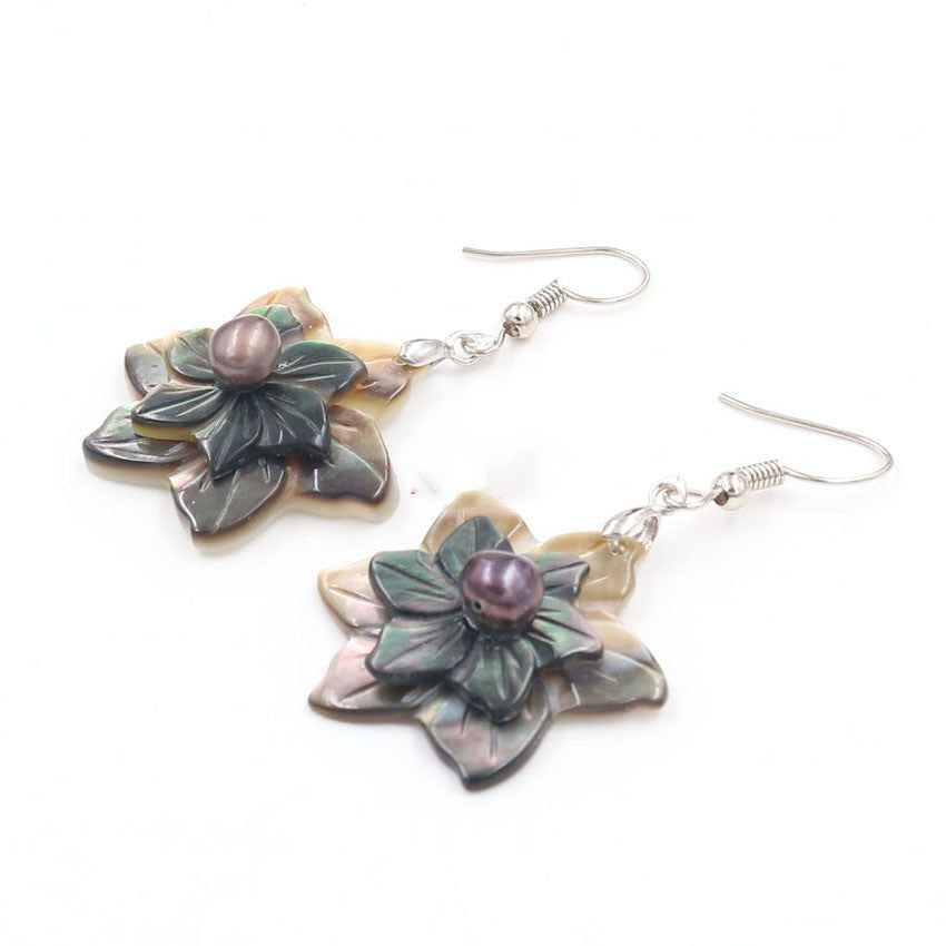 Natural Black Shell Flower earrings