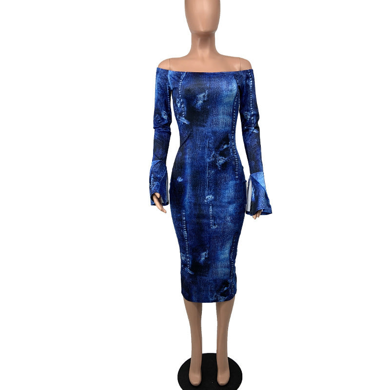 Long-sleeved Faux Denim Dress