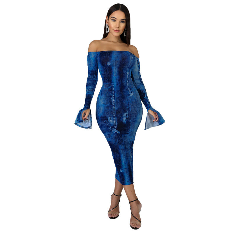 Long-sleeved Faux Denim Dress