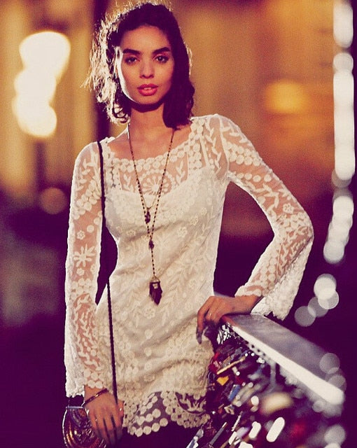 Long Sleeve Flower Pattern Dress - TTP