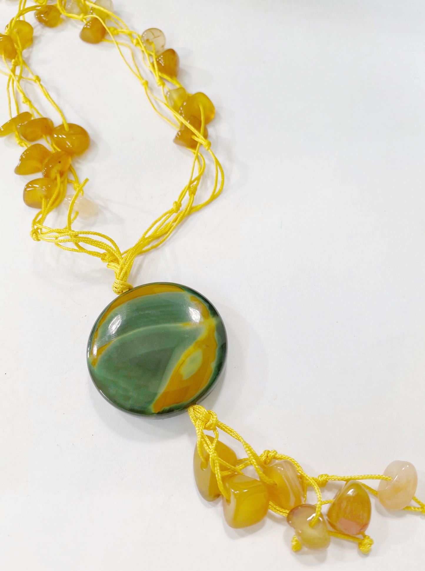 Vintage Handmade Amber Malachite Necklace | Healing Crystal Jewelry