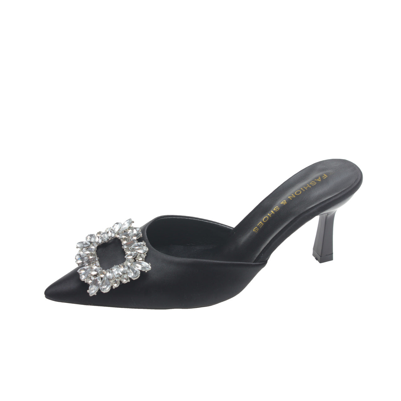 Square Buckle Rhinestone Half Slippers