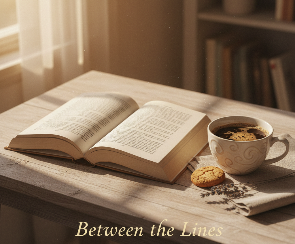 Between the Lines Cover Art - Book and Coffee