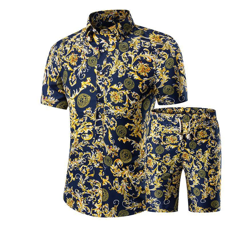 Men's Summer Two-Piece Floral Shirt Set