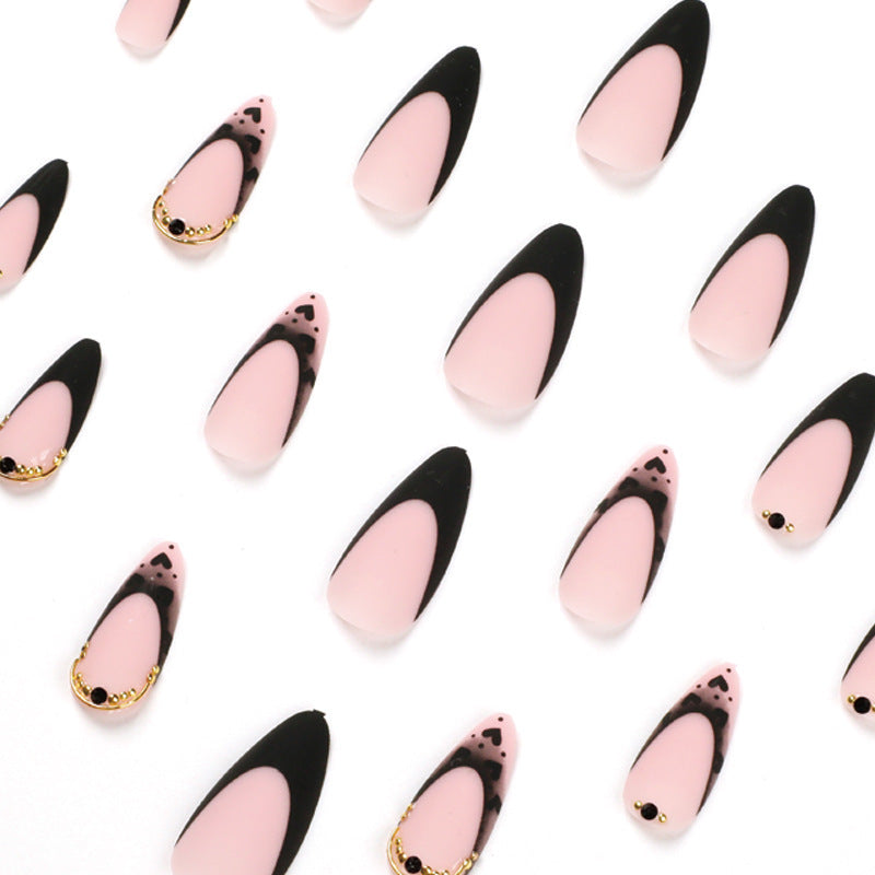 Black Rhinestone Love Wearing Nails