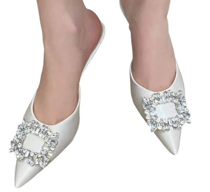 Square Buckle Rhinestone Half Slippers