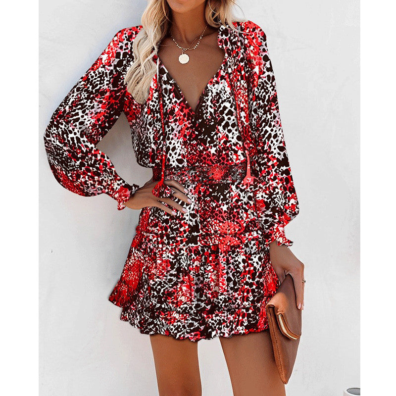 Patchwork Puff Sleeve Waist Dresses