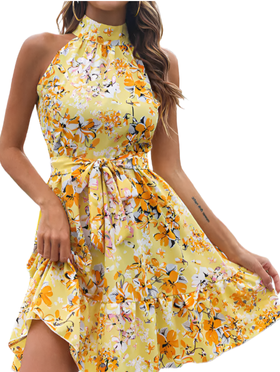 Flowers Print Halterneck Summer Dress