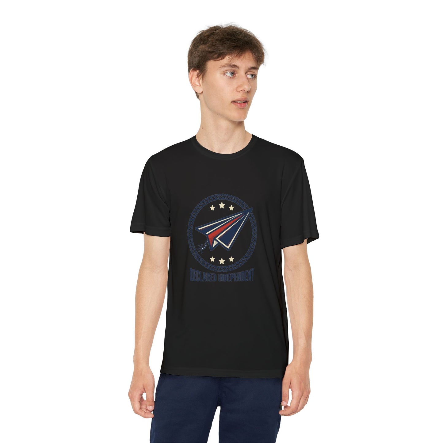 Youth Tee — "Declared Independent" Paper Plane Graphic