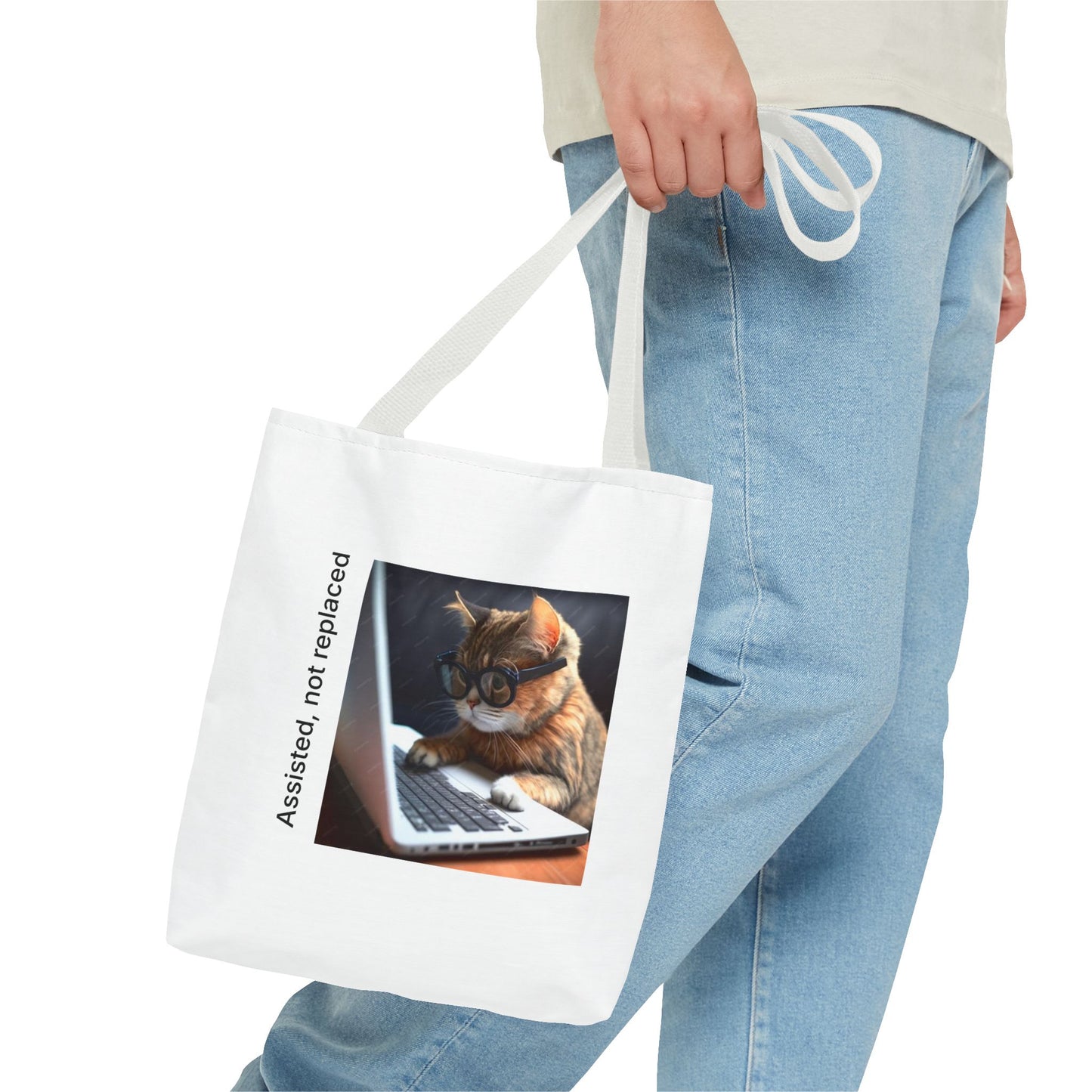 "Assisted Not Replaced" Kitten Tote Bag (AOP)