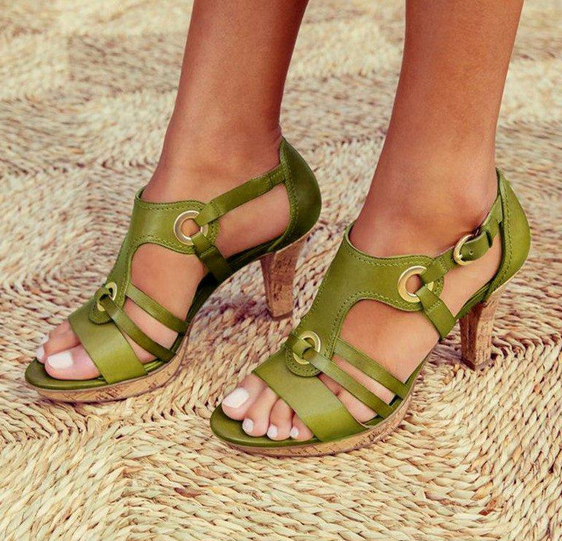 Fashion High Heel Leather Stitching Sandals