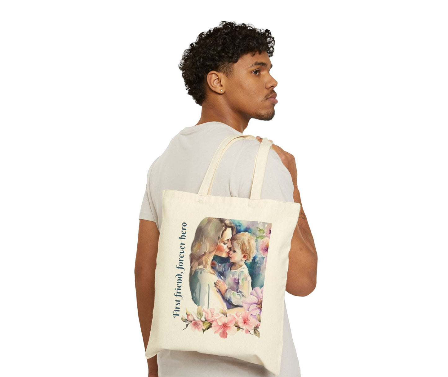 "First Friend, Forever Hero" Cotton Canvas Tote Bag