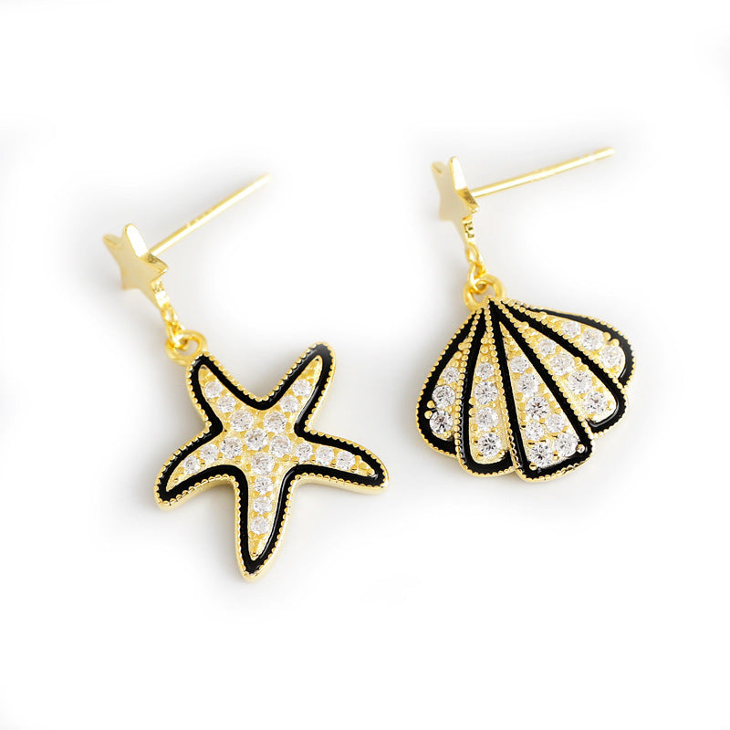 Exaggerated Shell Starfish Stud Earrings