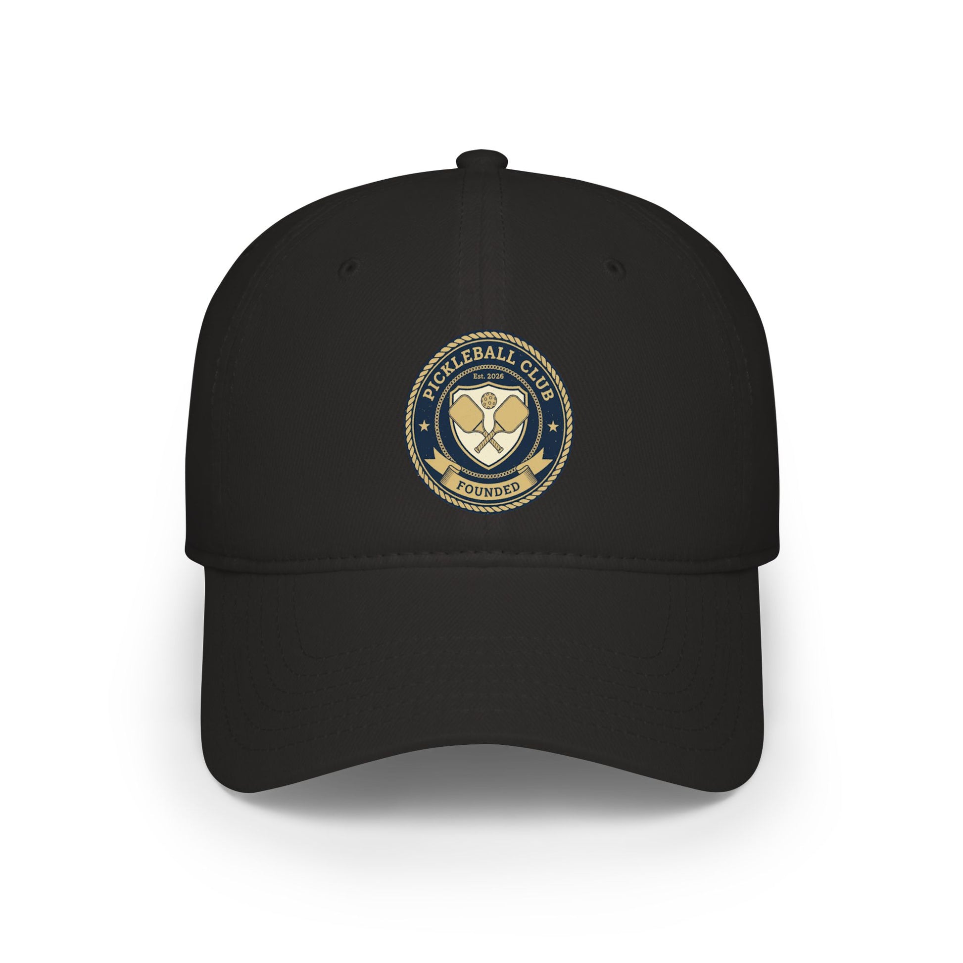 A black cap with pickleball club emblem on a white background--TTP