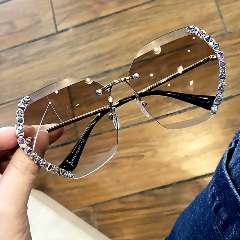 Diamond-Studded Polygonal Sunglasses