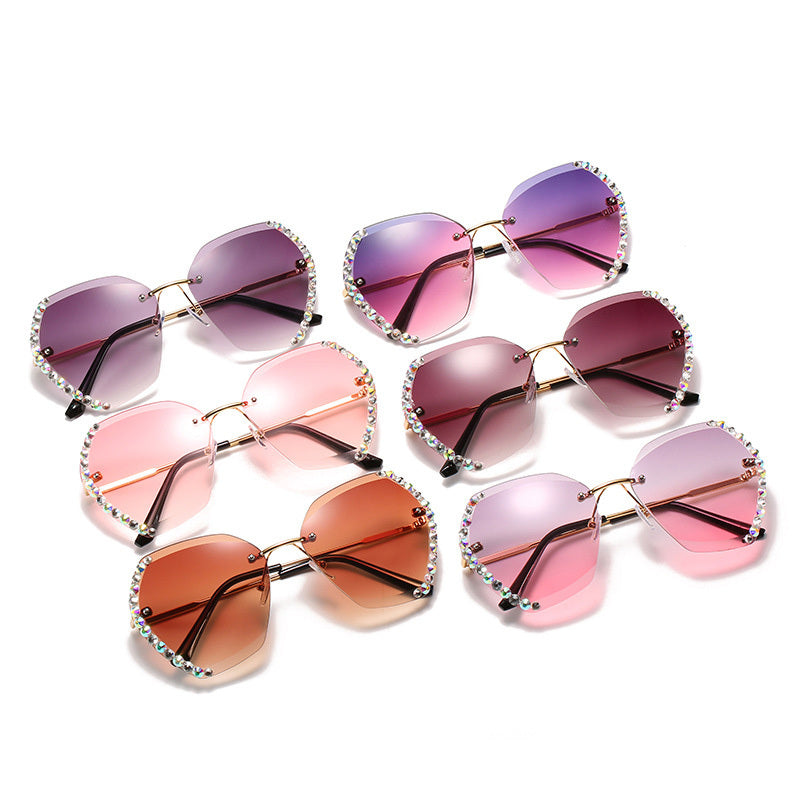 Diamond-Studded Polygonal Sunglasses