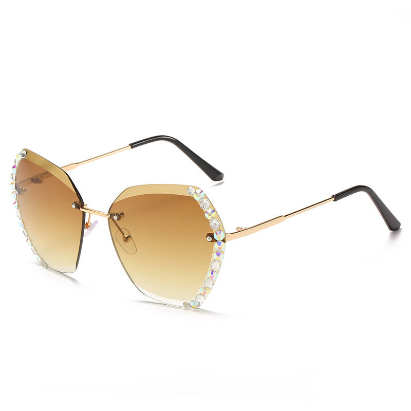 Diamond-Studded Polygonal Sunglasses