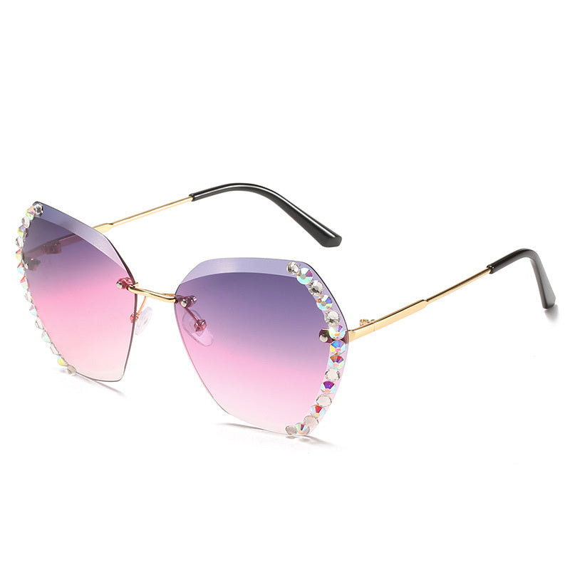 Diamond-Studded Polygonal Sunglasses