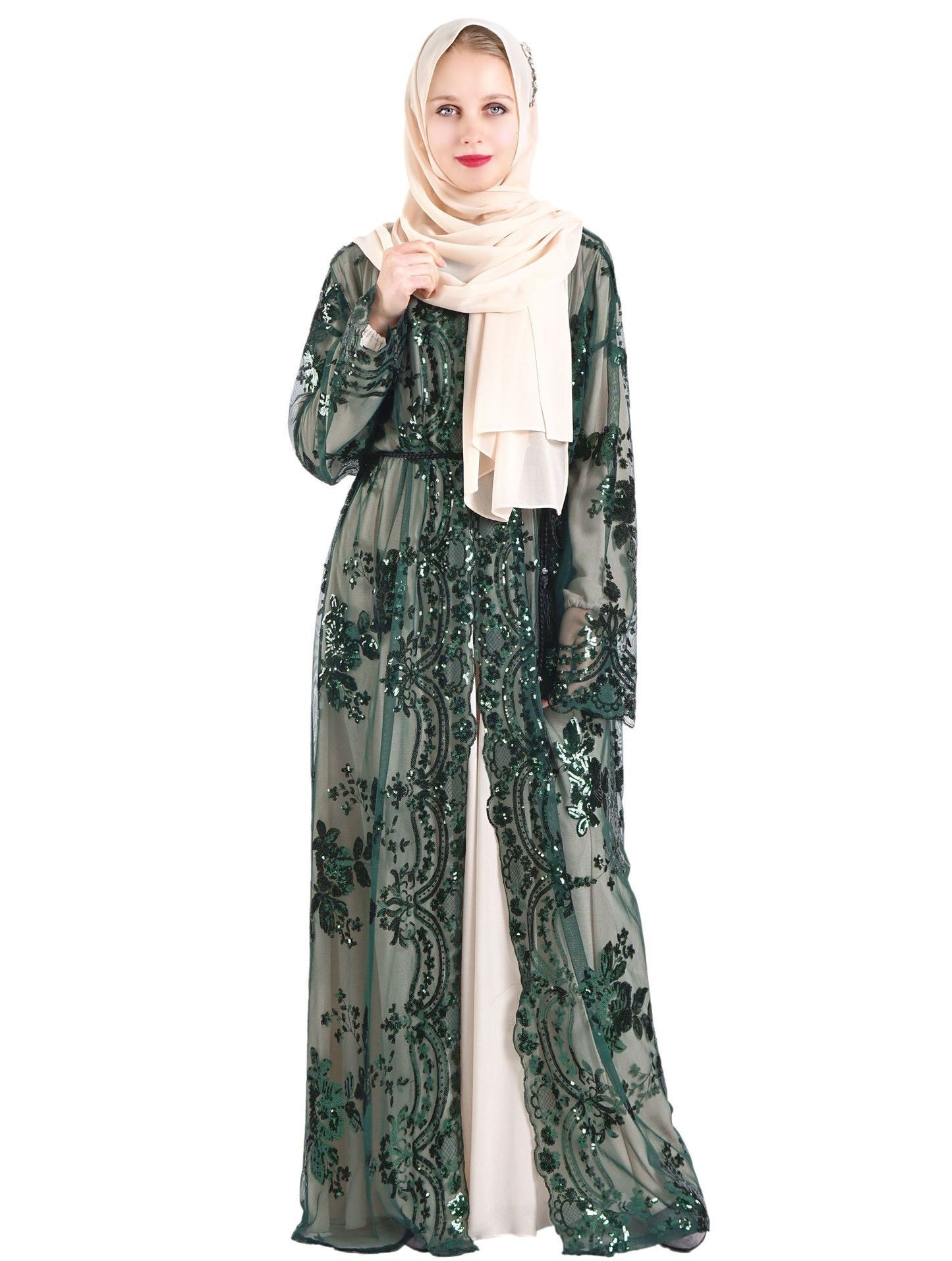 Short Sleeve Printed Flower Abaya