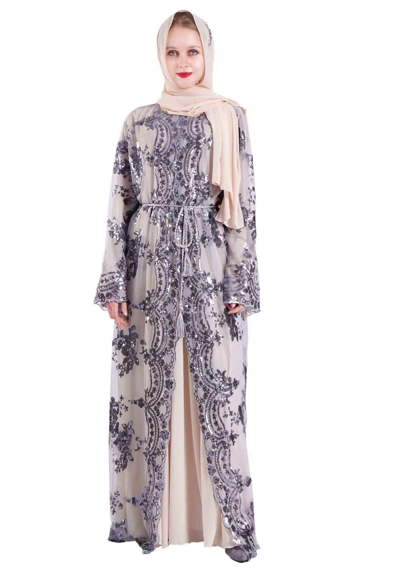 Short Sleeve Printed Flower Abaya