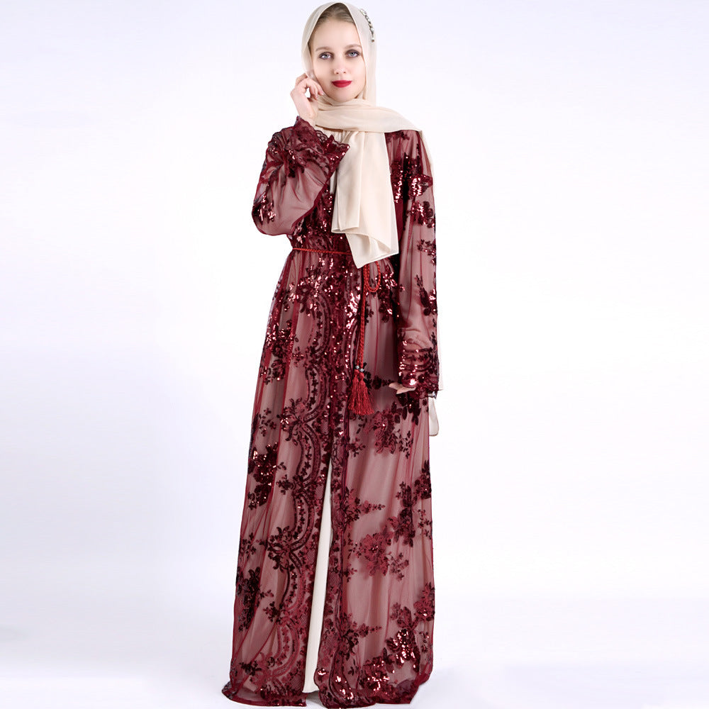 Short Sleeve Printed Flower Abaya