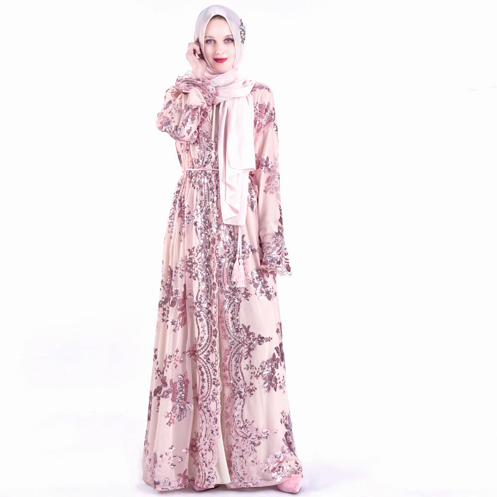 Short Sleeve Printed Flower Abaya