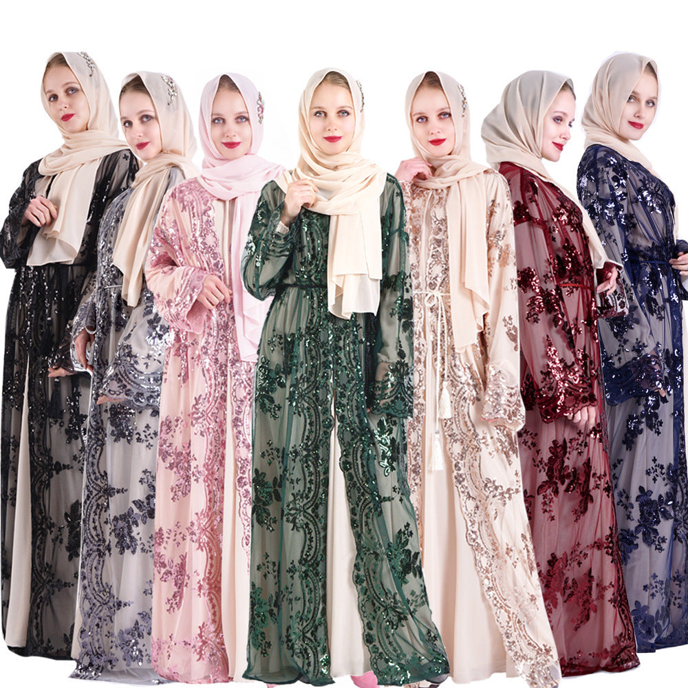 Short Sleeve Printed Flower Abaya