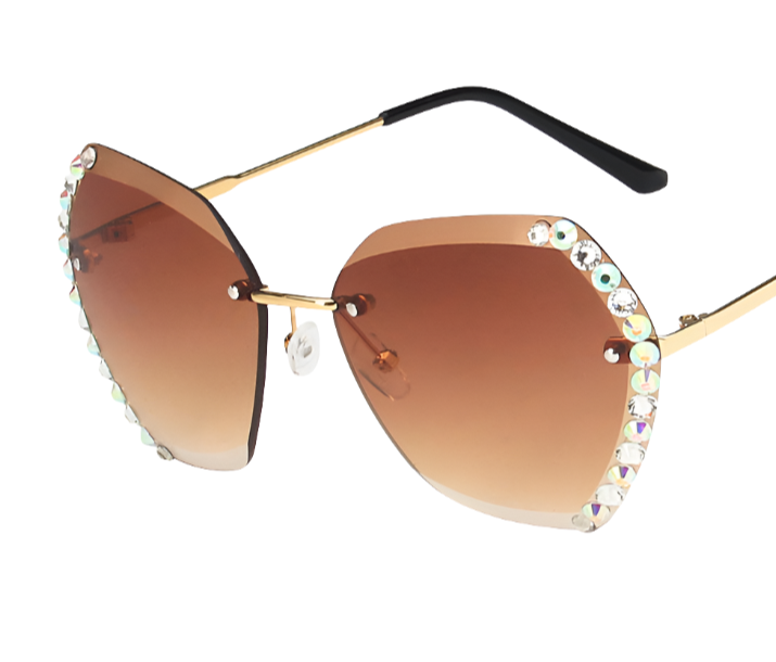 Diamond-Studded Polygonal Sunglasses