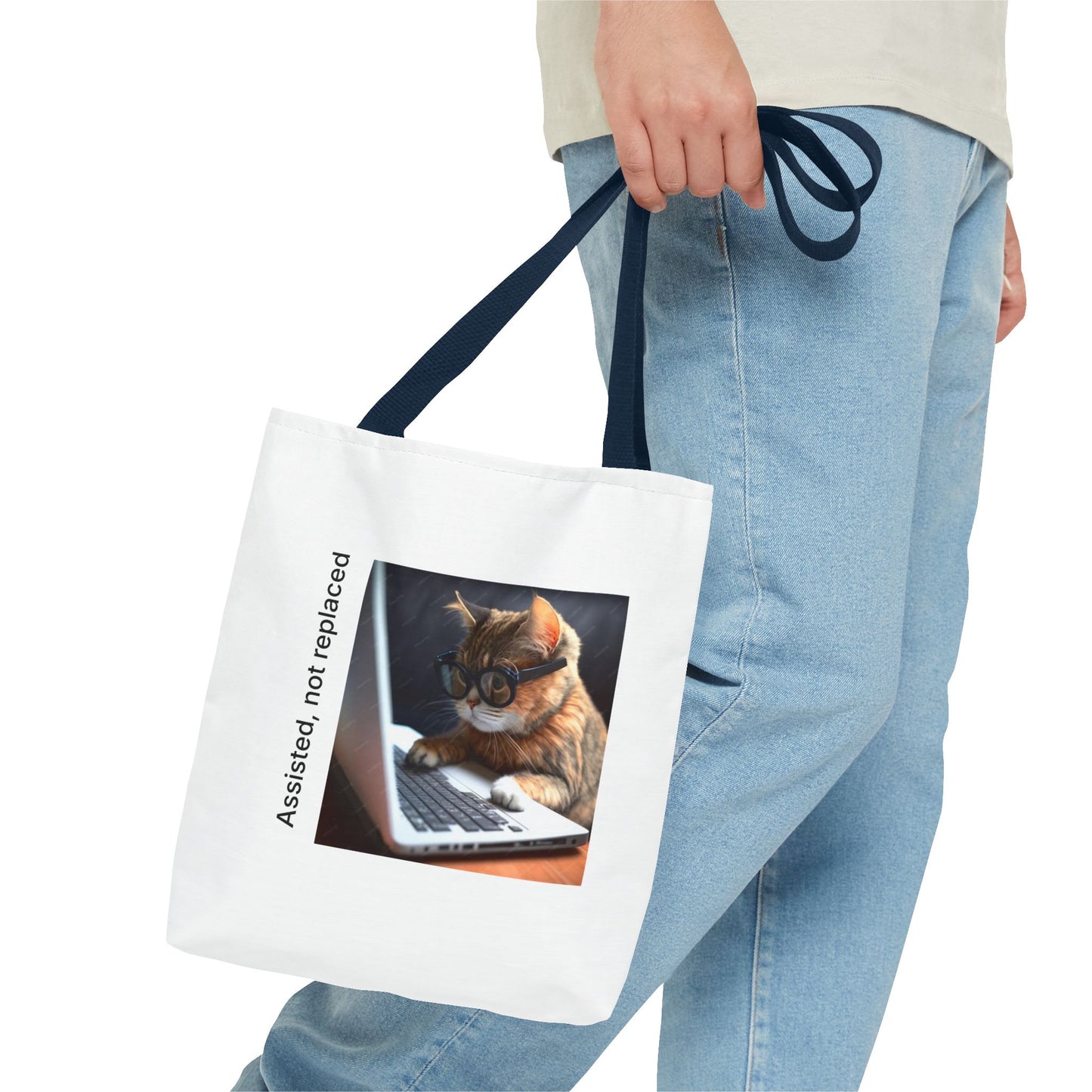"Assisted Not Replaced" Kitten Tote Bag (AOP)