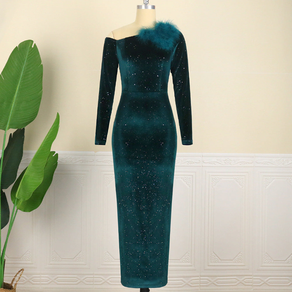 One-shoulder Velvet Party Dress