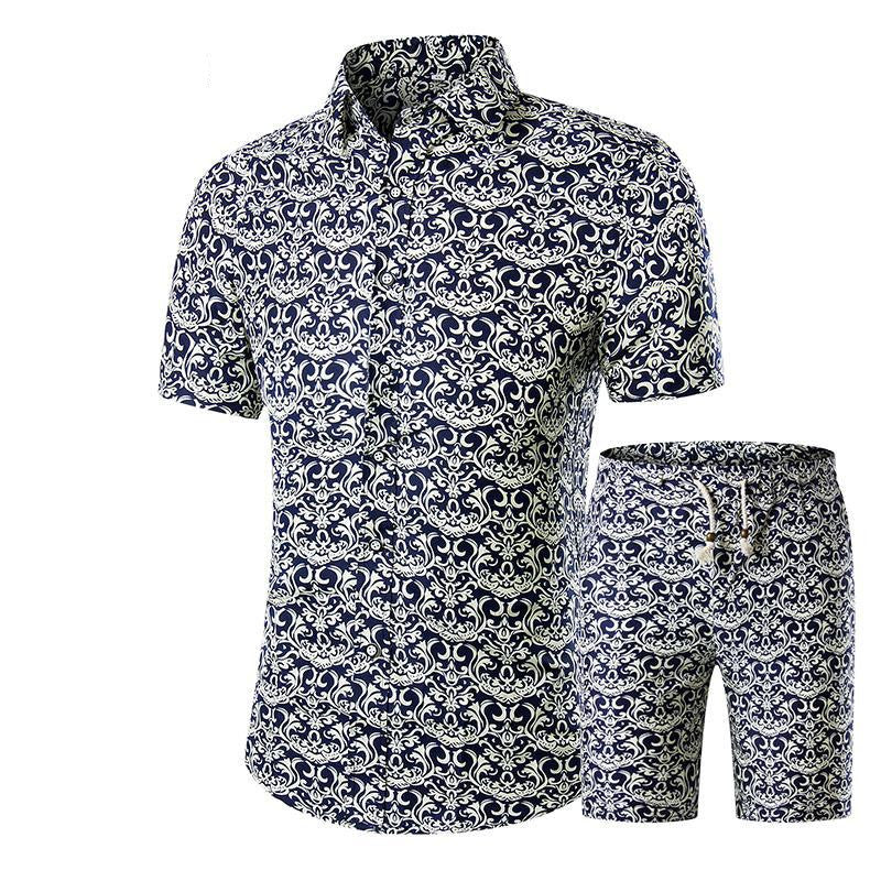 Men's Summer Two-Piece Floral Shirt Set