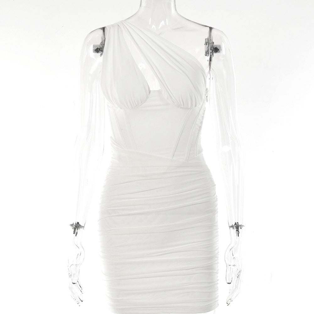 White Pleated Mini  Dress