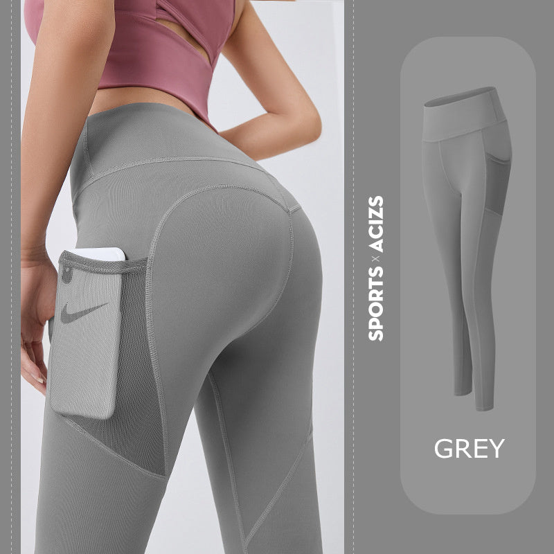 Thin Gym Pants With Buttock Mesh Tight Side Pockets