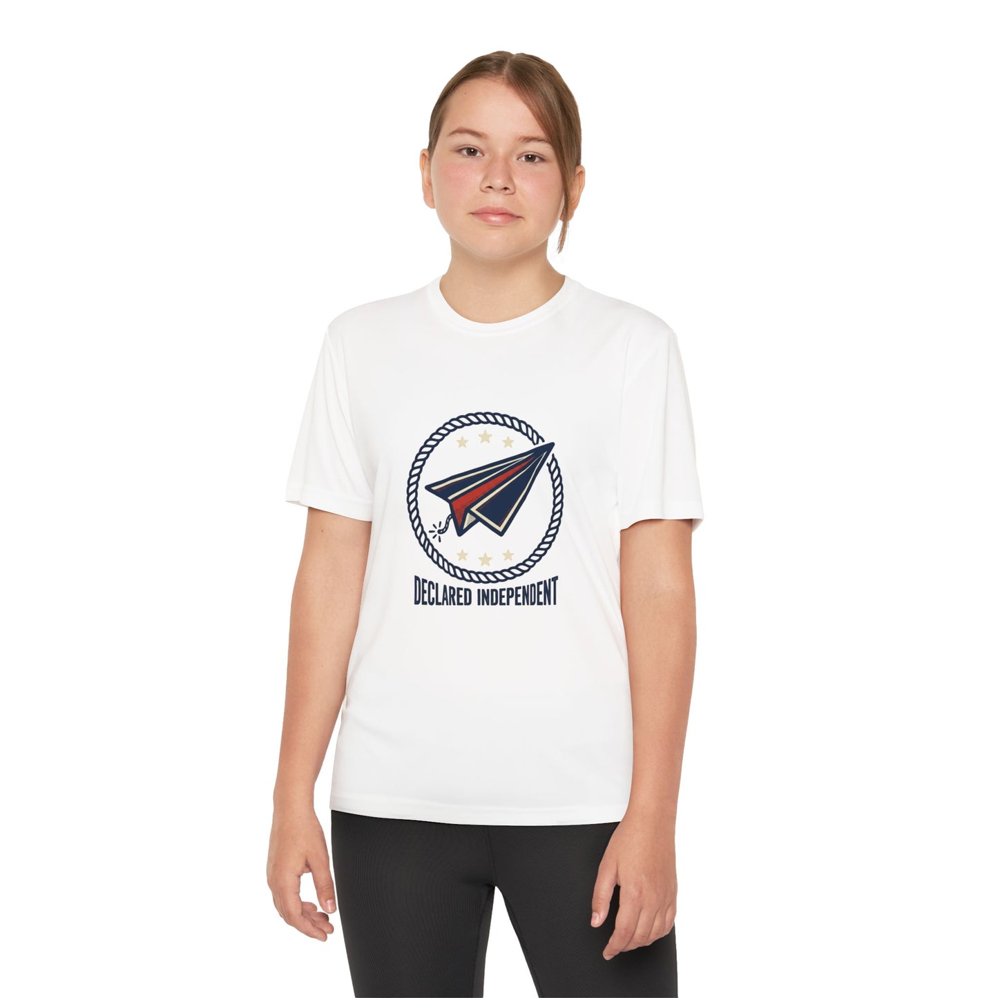 Youth Tee — "Declared Independent" Paper Plane Graphic