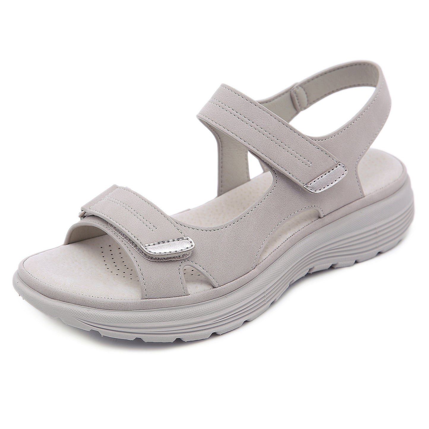 Wedge Heel Leather Velcro Sandals