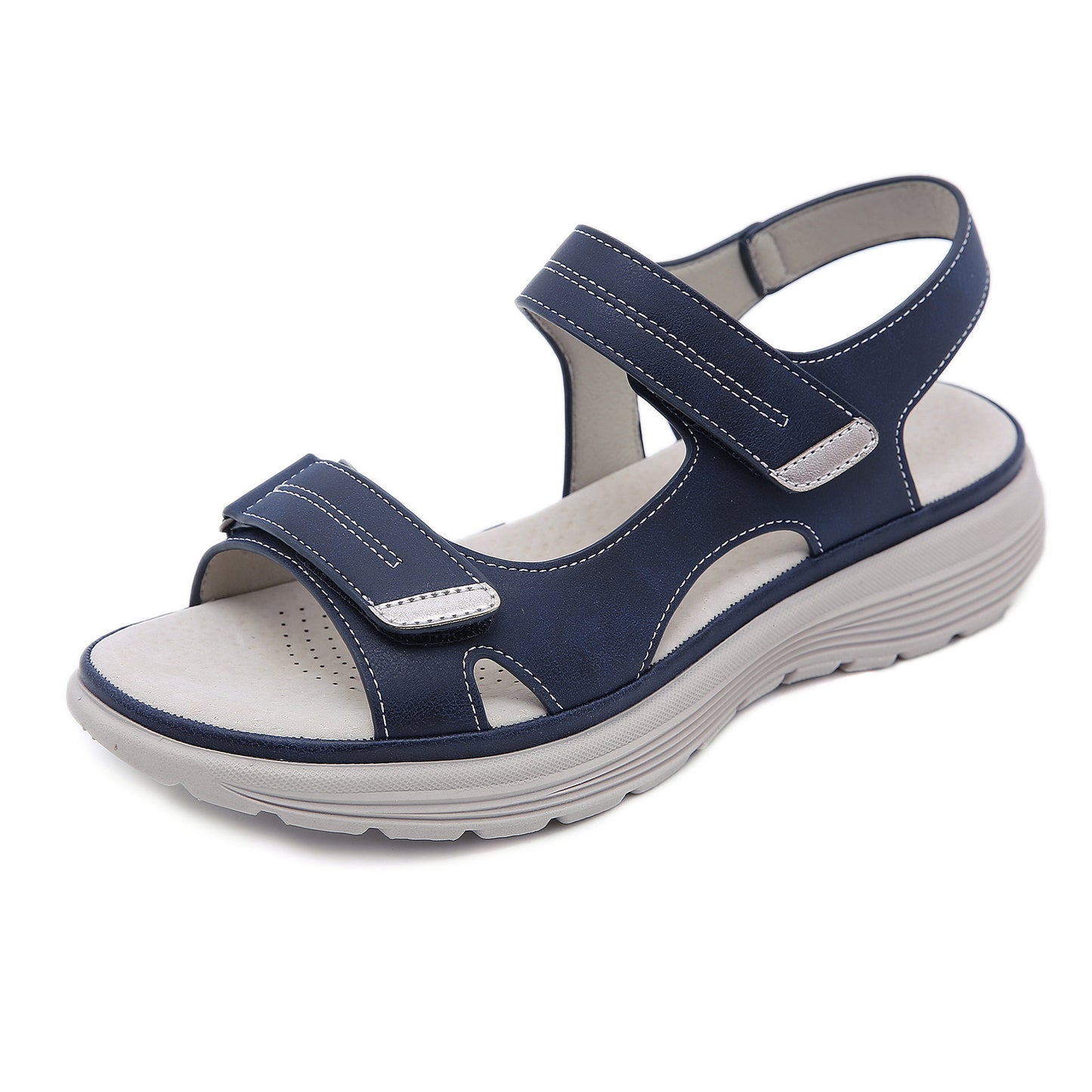 Wedge Heel Leather Velcro Sandals