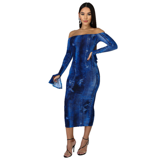 Long-sleeved Faux Denim Dress