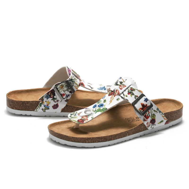 Women's Flip Flops Cork Beach Couple Leather Sandals