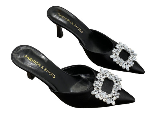 Square Buckle Rhinestone Half Slippers