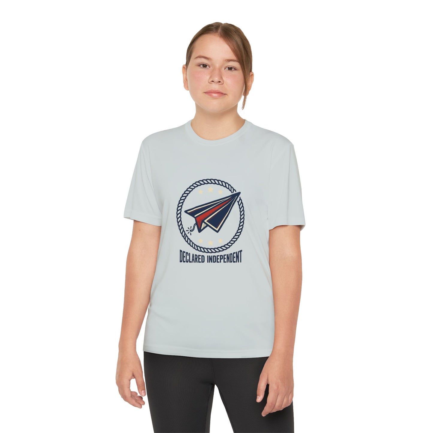 Youth Tee — "Declared Independent" Paper Plane Graphic