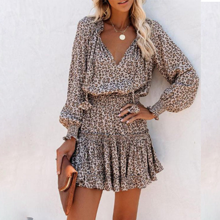 Patchwork Puff Sleeve Waist Dresses