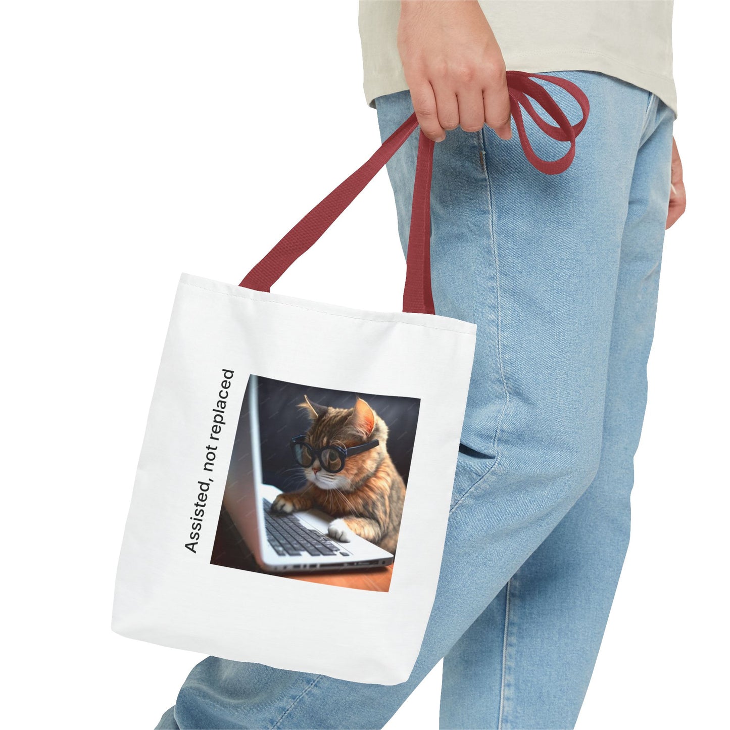 "Assisted Not Replaced" Kitten Tote Bag (AOP)