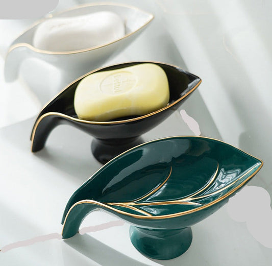 Ceramics Leaf Shape Bathroom Soap Dish - TTP